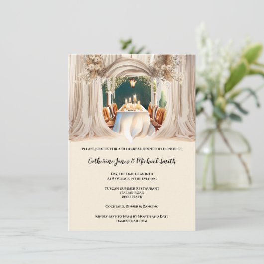 Boho Country Aquarell Esstisch Blumenchic Einladung (Stehend Vorderseite)