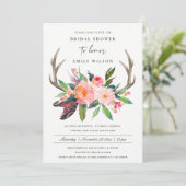 BOHO COUNTRY BLUSH ANTLER FLORAL BRIDAL SHOWER EINLADUNG (Stehend Vorderseite)