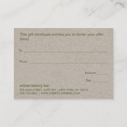 Boho Country Floral Kraft Visitenkarte (Rückseite)