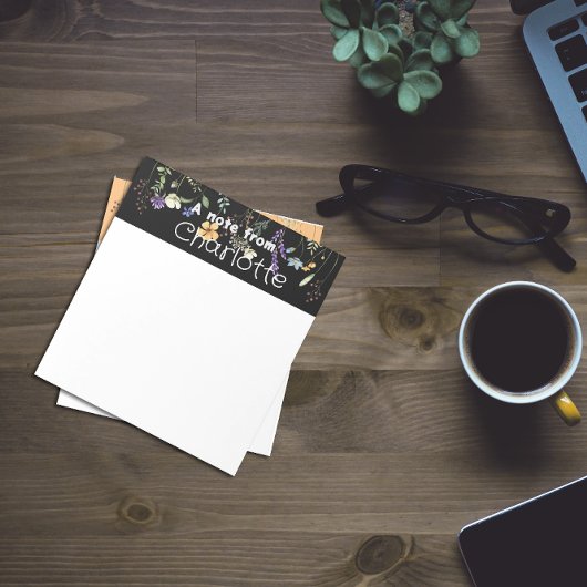 Boho Country Wildblume Aquarell, schwarz Notepad Notizblock