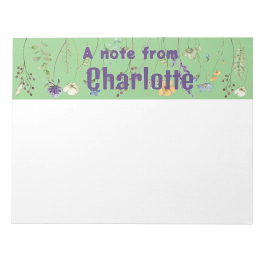 Boho Country Wildblume Aquarellfarbe, grün Notepad Notizblock (Vorderseite)