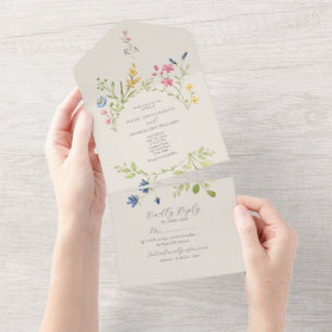 Boho Country Wildblume Wedding All In One Einladung
