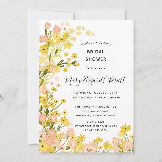 Boho Country Yellow Pink Wildblumen Brautparty Einladung (Vorderseite)