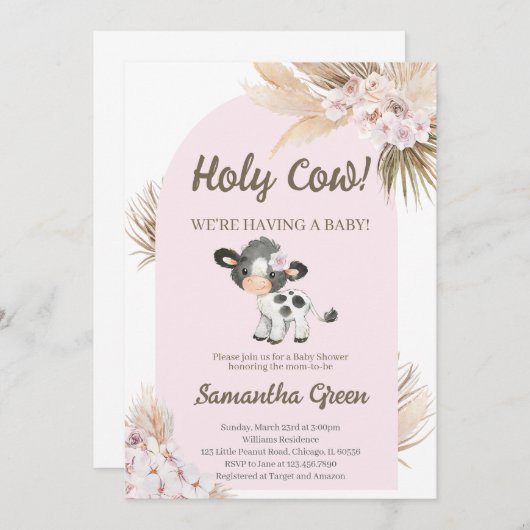 Boho Cow Baby Shower Einladung (Vorne/Hinten)