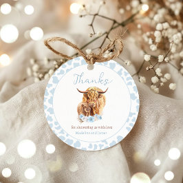 Boho Cow Blue Pampas Grass Boy Baby Duschfavoriten Geschenkanhänger