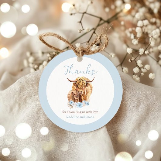 Boho Cow Blue Pampas Grass Boy Baby Shower Favors Geschenkanhänger