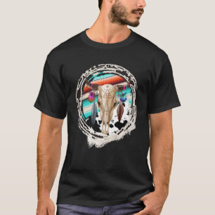 BOHO COW Leoparden-Kuh-Muster Serape-Druck Cowgirl T-Shirt