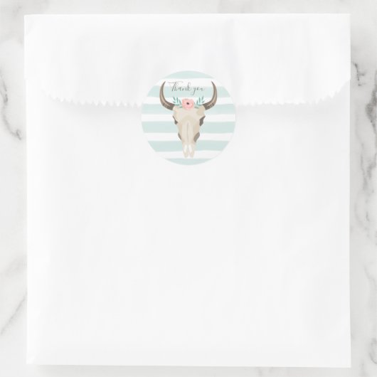 Boho Cow Skull Runder Aufkleber (Tasche)
