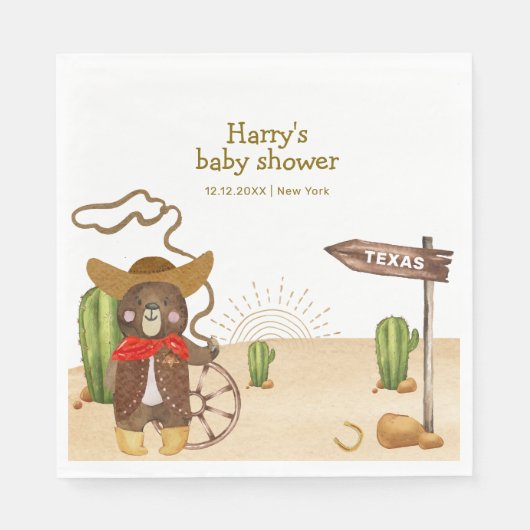 Boho Cowboy Bear Western Rodeo Cactus Baby Shower Serviette (Vorderseite)