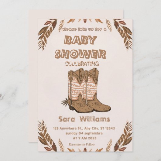 Boho Cowboy Boots baby shower invitation Einladung (Vorne/Hinten)