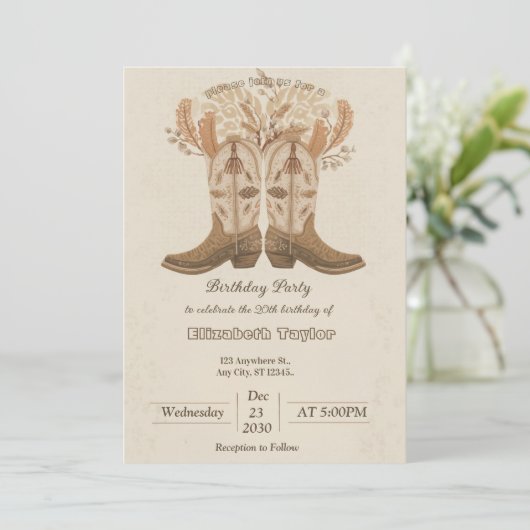 Boho Cowboy Boots Party invitation Einladung (Stehend Vorderseite)
