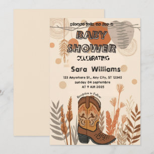 Boho-Cowboy-Stiefel-Baby-Shower-Einladung Einladung