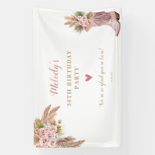 Boho Cowgirl Boot Pampas Grass Rose Banner (Vertikal)