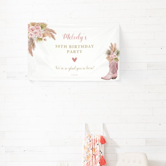 Boho Cowgirl Boot Pampas Grass Rose Banner (InSitu)