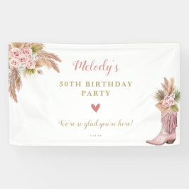 Boho Cowgirl Boot Pampas Grass Rose Banner
