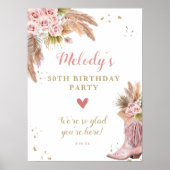 Boho Cowgirl Boot Pampas Grass Rose Willkommen Poster (Vorne)
