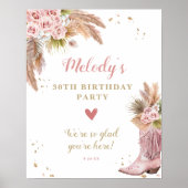Boho Cowgirl Boot Pampas Grass Rose Willkommen Poster (Vorne)
