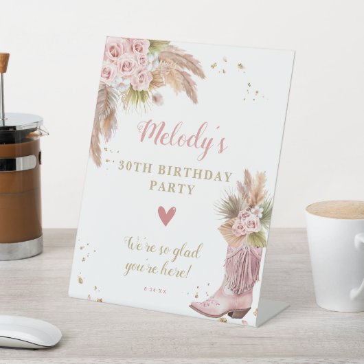 Boho Cowgirl Boot Pampas Grass Rose Willkommen Sockelschild (In SItu)