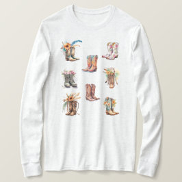 Boho Cowgirl Boots Long Sleeved T - Shirt