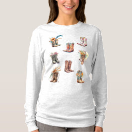 Boho Cowgirl Boots Long Sleeved T - Shirt
