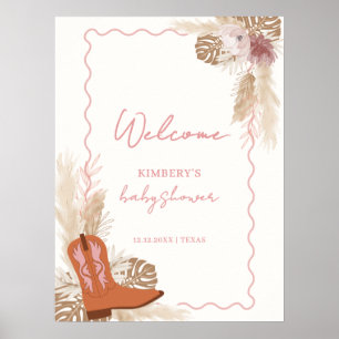 Boho Cowgirl Boots Pampas Baby Dusche Willkommen Poster