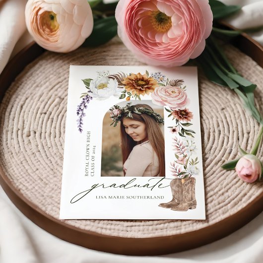 Boho Cowgirl Country Western Foto Abschluss Ankündigung