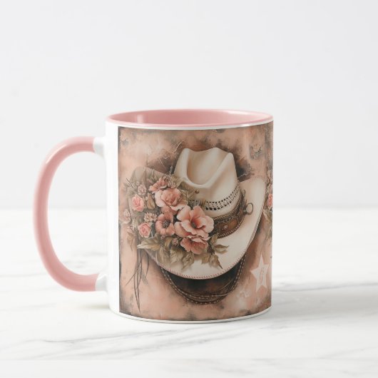 Boho Cowgirl Hut & Lachs Blume Tasse (Links)