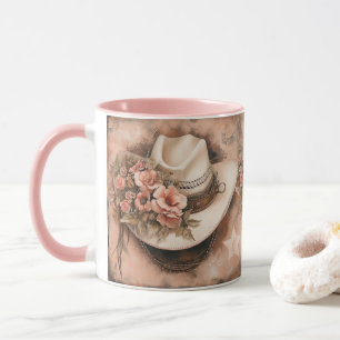 Boho-Cowgirl-Hut mit Lachsfarbenen Blumen Tasse