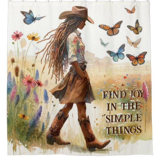 Boho Cowgirl und Butterflies Duschvorhang (Vorderseite)