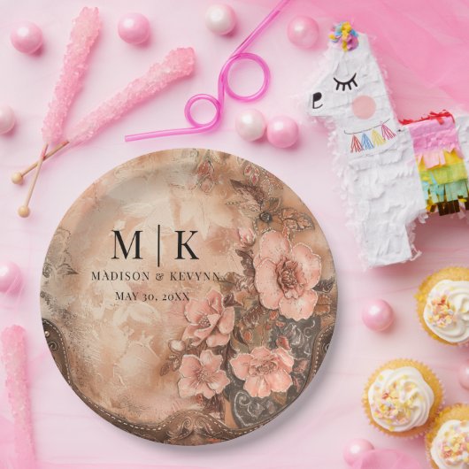 Boho Cowgirl Western Florals Wedding Pappteller (Party)