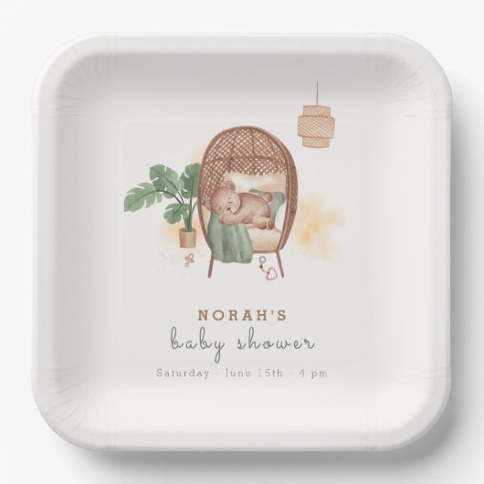 Boho Cozy Teddy Bear Sleep Baby Dusche Pappteller (Vorderseite)