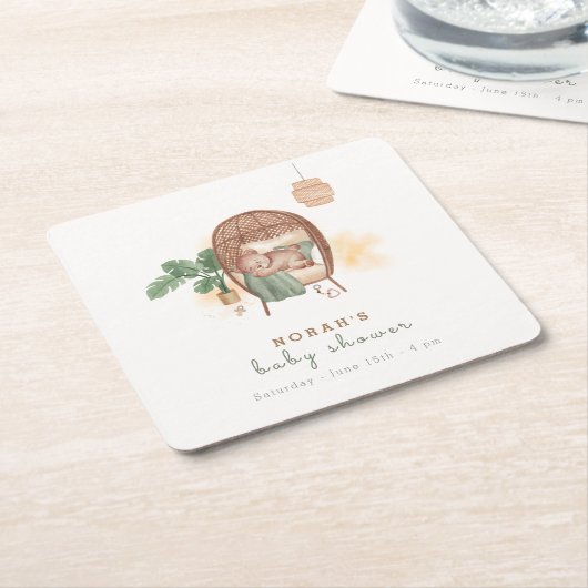 Boho Cozy Teddy Bear Sleep Baby Dusche Rechteckiger Pappuntersetzer (angewinkelt)