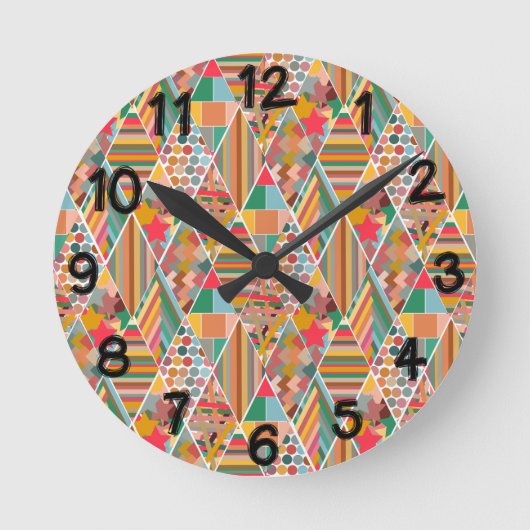 Boho Crazy Quilt Runde Wanduhr (Vorderseite)