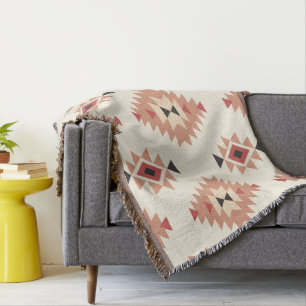 Boho Cream and Dusty Pink Südwest Aztec Design Decke