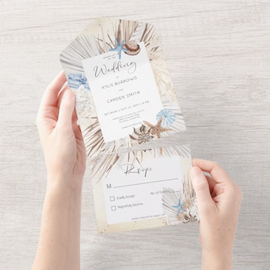 Boho Cream Beach Rustikal Kein Abendessen All In One Einladung (Abreißen)