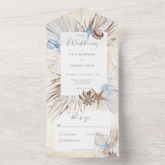 Boho Cream Beach Rustikal Kein Abendessen All In One Einladung (Innen Boden)