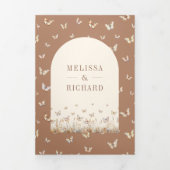 Boho Cream Beige Wildblume Butterfly Arch Wedding Dreifach Gefaltete Einladung (Cover)