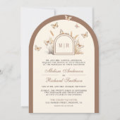 Boho Cream Beige Wildblume Butterfly Arch Wedding Einladung (Vorderseite)