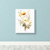 Boho Cream Beige Yellow Floral Blume Botanisch Leinwanddruck (Insitu (Holzboden))