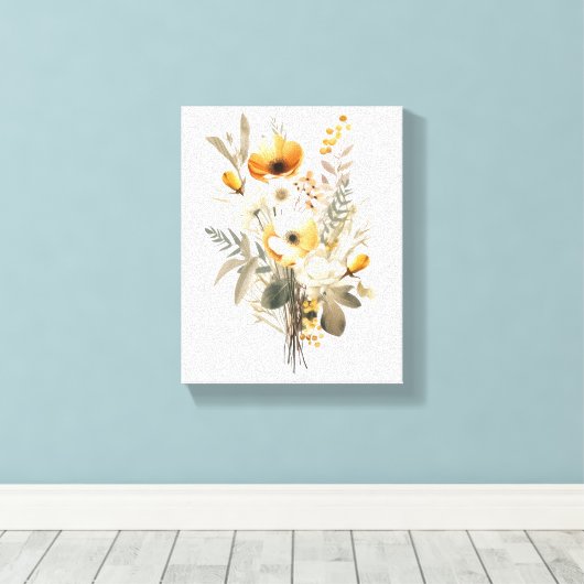 Boho Cream Beige Yellow Floral Blume Botanisch Leinwanddruck (Insitu (Holzboden))