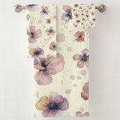 Boho Cream Blush Watercolor Wildflower Badhandtuch Set