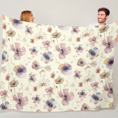 Boho Cream Blush Watercolor Wildflower Fleecedecke