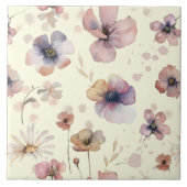 Boho Cream Blush Watercolor Wildflower Fliese (Vorderseite)