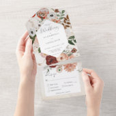 Boho Cream Burgundy Fall Floral Dinner All In One Einladung (Abreißen)