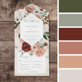 Boho Cream Burgundy Fall Floral Dinner All In One Einladung