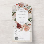 Boho Cream Burgundy Fall Floral QR-Code All In One Einladung (Innen Boden)