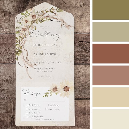 Boho Cream Daisies & Trockengras Abendessen All In One Einladung