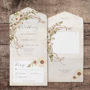 Boho Cream Daisies & Trockengras Kein Abendessen All In One Einladung