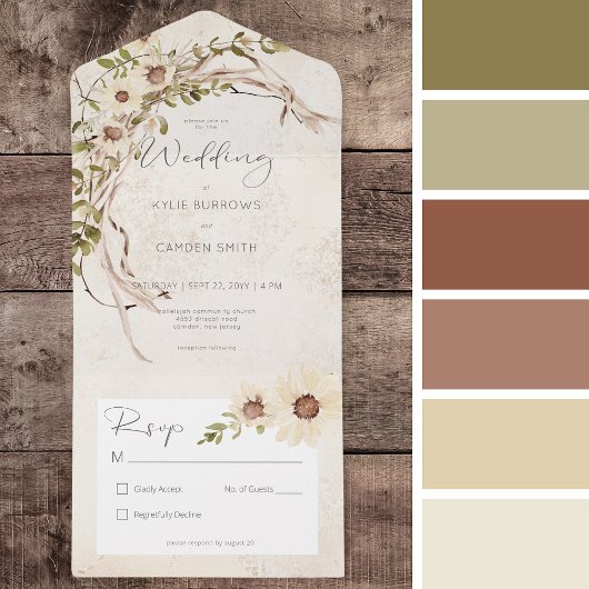 Boho Cream Daisies & Trockengras Kein Abendessen All In One Einladung