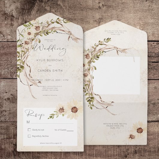 Boho Cream Daisies & Trockengras Kein Abendessen All In One Einladung